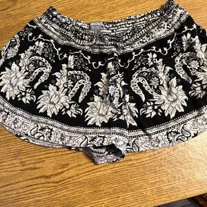 Angie Floral Black and White High Waist Shorts